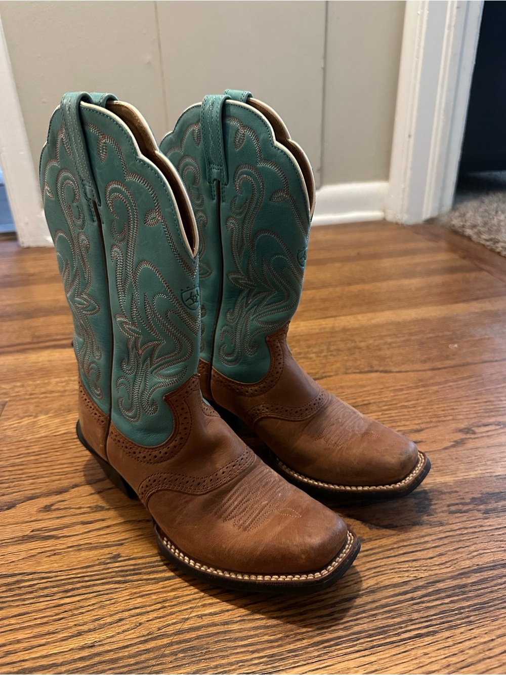 Ariat Turquoise and Tan Leather Western Boots (Worn once!) - Picture 1 of 5